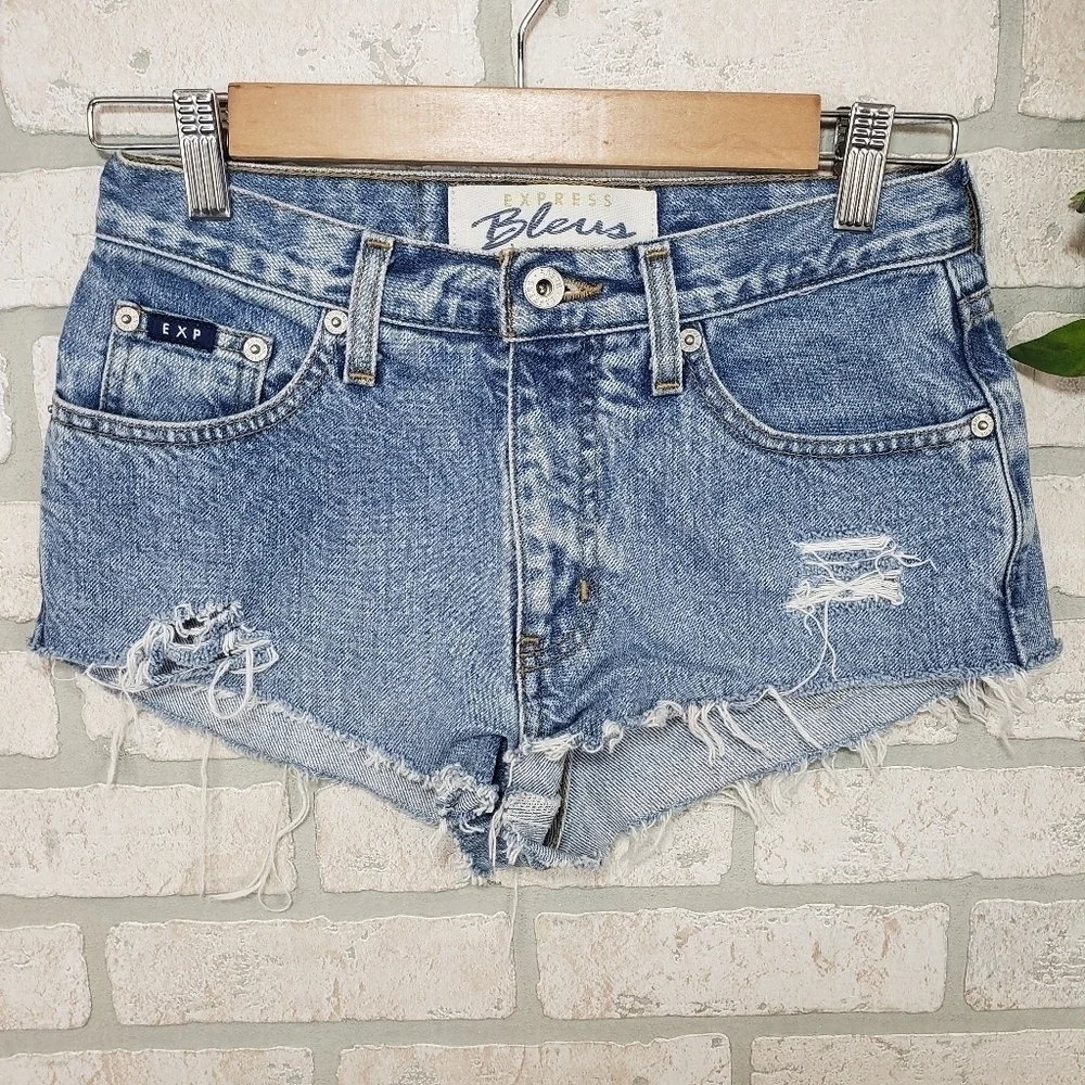 EXPRESS BLEUS Extreme Flare Jean Shorts Size 3/4 S